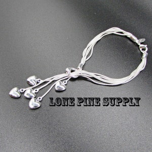 Bracelet With 5 Silver Hearts, .925 Silver Plate Heart Bracelet.