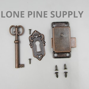 Keyed Jewelry Box Lock Set, Keyed Lock Set, Antique Brass Lock Set
