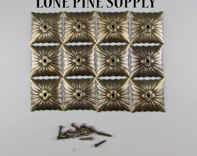 12 Decorative Nail Heads. Decorative Tacks, Brass Tacks, Ornamental
