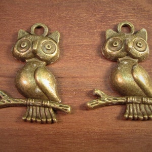 4 Antique Bronze Owl Charm. Owl Charms. Jewelry Supply. Jeweler's Supply. Big Eyed Owl. Craft Supplies.