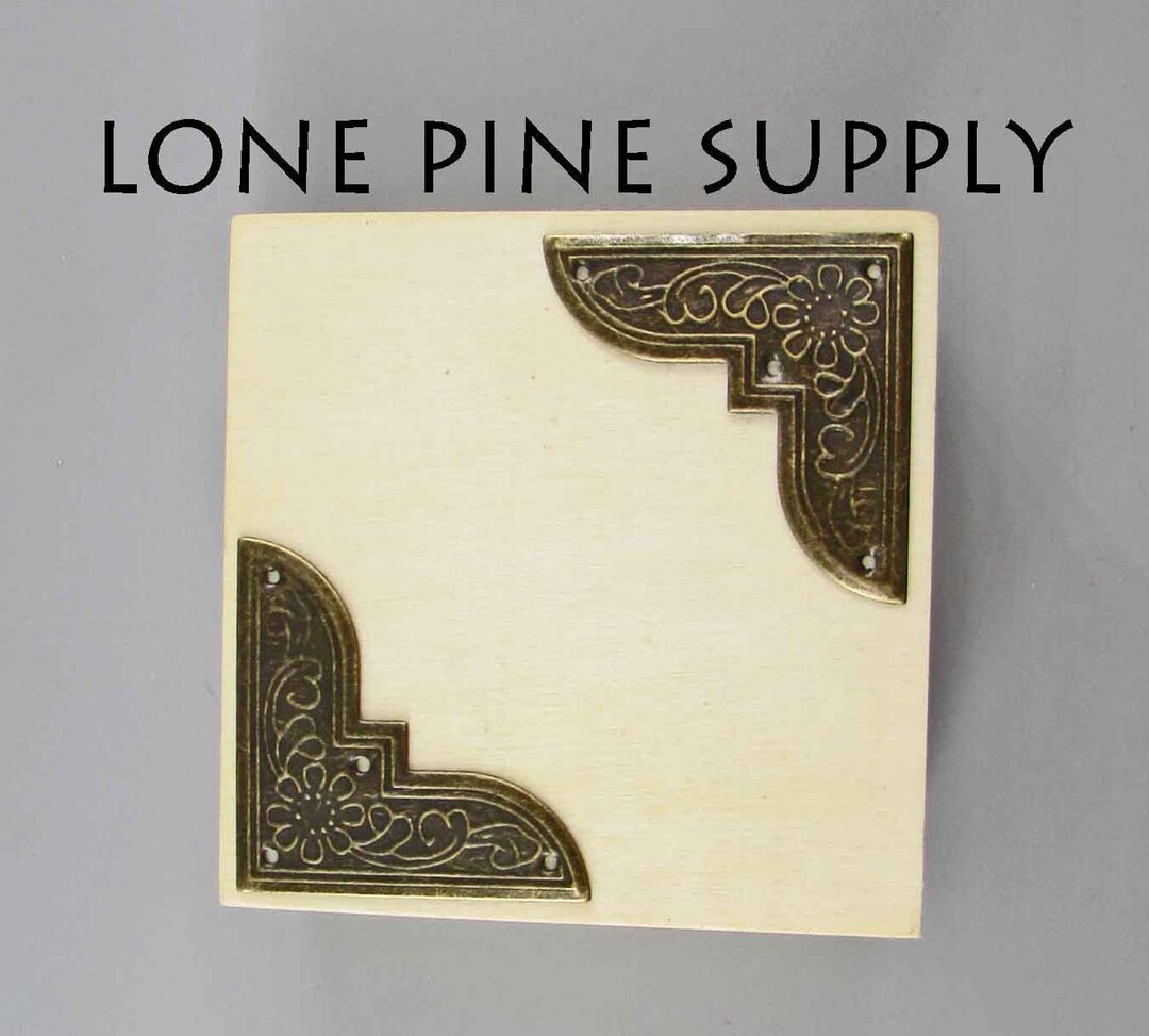4 Brass Box Corners, Antique Brass Jewelry Box Corners, Corner