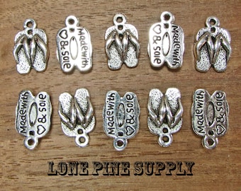 10 Antique Silver Finished Flip Flop Charms, 1/2 Inch Charm, Flip Flop Charms,
