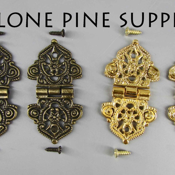 2 1/8 Inch Hinges, Antique Brass Hinges, Polished Brass Hinges, Small Box Hinges, Butterfly Hinges