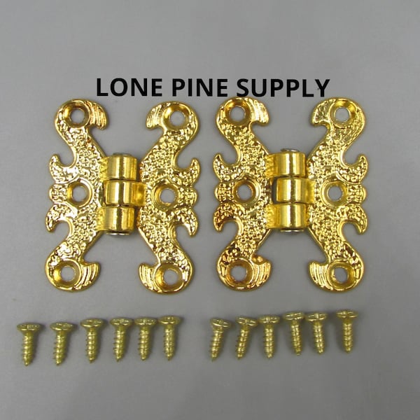 One Pair, 1 9/16  Inch Hinges, Polished Brass Hinges, Small Box Hinges, Butterfly Hinges