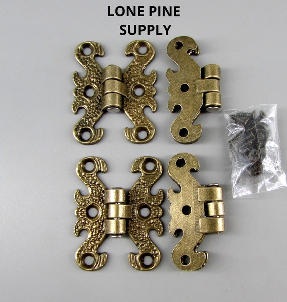 One Pair, 1 9/16 Inch Hinges, Antique Brass Hinges, Small Box Hinges,  Butterfly Hinges 