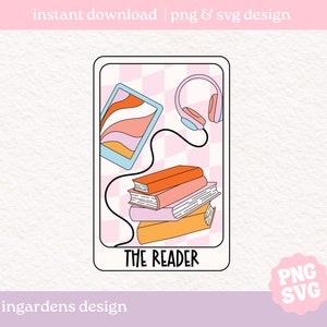 The Reader Tarot Card SVG PNG, design para carta de tarô, Bookish png svg, arte de download digital para camiseta, adesivo, caneca e muito mais