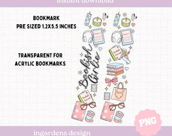 Bookish Transparent Acrylic Bookmark PNG, Digital Bookmark, Printable Bookmark, Digital Download for Bookmarks