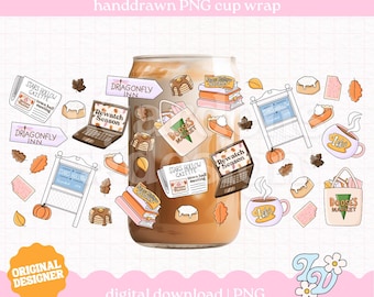 Stars Hollow Town Cup Wrap PNG, Hand Drawn Libbey Glass Can Design (Digital Download)