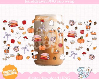 For Fall Cup Wrap PNG, Hand Drawn Libbey Glass Can Design (Digital Download)