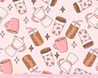 Coffee Seamless Pattern, Cafe Coffee Pattern, Digital Download, Seamless Pattern, Repeat Pattern