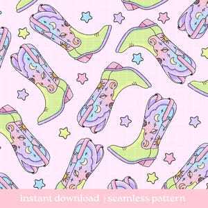 Cosmic Cowgirl Seamless Pattern, Seamless pattern, Cute Cowgirl Boots seamless pattern, Digital Download, Repeat Pattern