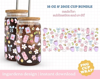 Simple Summer Cup Wrap PNG, Libby Cup Wrap Design 16oz Glass Can Wrap, Digital Download