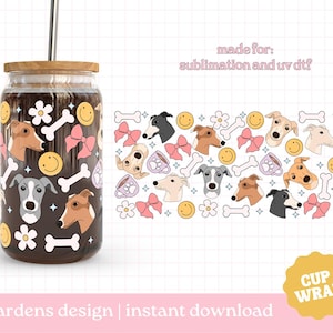 Lévrier chien tasse Wrap PNG, 16 oz verre peut emballer, emballage chien PNG, tasse en verre, verre Libby peut emballer