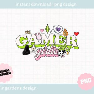 ゲーマーガーリーシマーPNG、ゲーマーPNGデザイン、Tシャツ、ステッカー、トートバッグなどのデジタルダウンロード