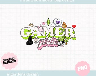 Gamer Girlie Simmer PNG, Gamer Png Design, digitaler Download für T-Shirts, Aufkleber, Tragetaschen und mehr