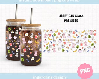 Breakfast Club Cup Wrap PNG, 16oz 20oz Glass Can Wrap, Cup Wrap PNG, Glass Cup, Libby glass can wrap