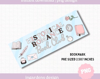 Historical Romance Bookclub Bookmark PNG, Digital Bookmark, Printable Bookmark, Digital Download for Bookmarks