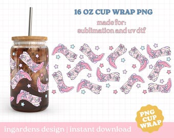 Lover Cowgirl Boots Cup Wrap, 16oz Glass Can Wrap, Glass Cup, Libby glass can wrap