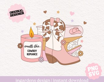 Smells Like Cowboy Romance PNG SVG, Bookish png svg, download digitale di immagini per t-shirt, adesivi, tazze e altro ancora