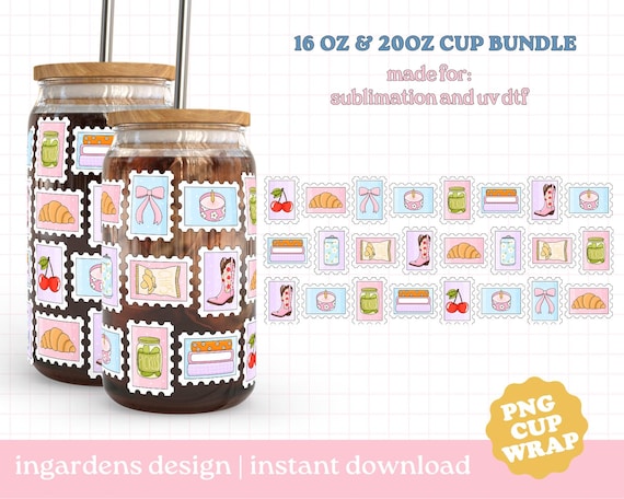 Girl Life Stamps カップラップ PNG、16オンス 20オンス ガラス缶