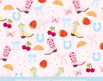 Cowgirl Boot Summer Seamless Pattern PNG, Seamless pattern, Digital Download, Repeat Pattern
