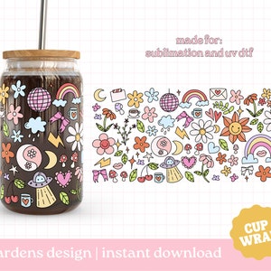 Doodles Cup Wrap, handgezeichnete Doodles 16 Unzen Glasdosen Wrap, Glasschale svg, Libby Glasdosenverpackung