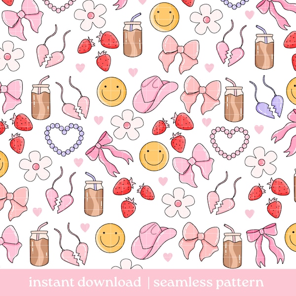 Girly Things Seamless Pattern, coquette girlie coffee Pattern, Digital Download, Seamless Pattern, Repeat Pattern