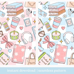Bookish Seamless Pattern PNG, Seamless Pattern Digital Download, Repeat Pattern