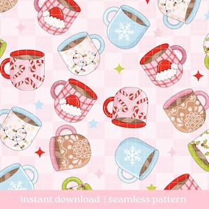 Patrón sin costuras de taza navideña PNG, Patrón sin costuras de feliz Navidad, Descarga digital, Patrón sin costuras, Patrón repetido