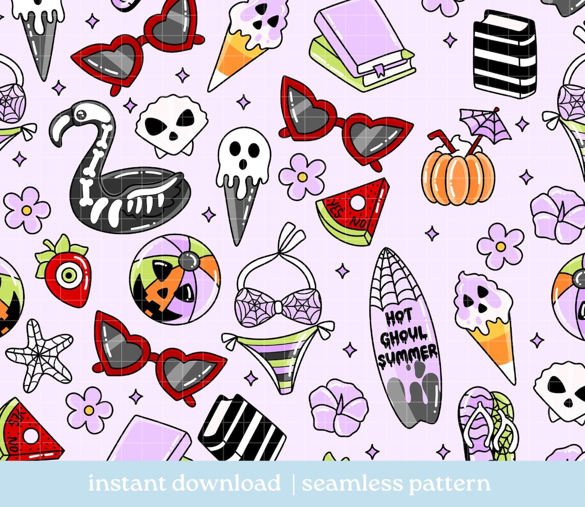 Summerween Pattern PNG, Summer Halloween Seamless Pattern, Seamless ...