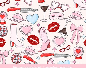Girly Pop Seamless Pattern, Seamless pattern, Cute Sweet short seamless pattern, Digital Download, Repeat Pattern