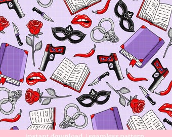Dark Romance Seamless Pattern PNG, Bookish Seamless Pattern, Digital Download, Repeat Pattern