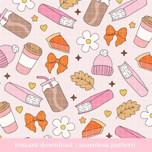 Bookish Girlie Cozy Season Seamless Pattern, Bookish Pattern, Digital Download, Seamless Pattern, Repeat Pattern