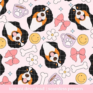 Bernese Mountain Dog Seamless Pattern PNG, Digital Download, Seamless Pattern, Repeat Pattern
