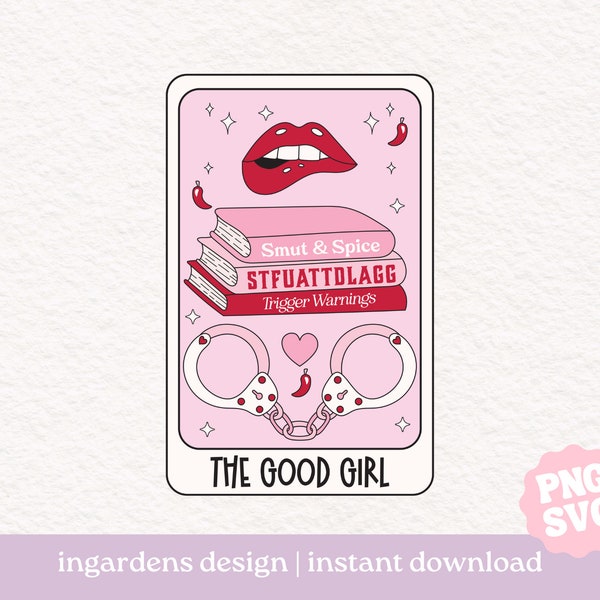 The Good Girl Tarot Card SVG PNG, ontwerp voor tarotkaart, Bookish png svg, Digitale Download Kunst voor T-shirt, Sticker, Mok en meer