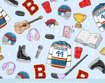 Campus Hockey Romance Bookish Seamless Pattern, Repeat Design Digital Download