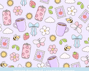 Simple Summer Pattern PNG, Summer Seamless Pattern, Seamless pattern, Digital Download, Repeat Pattern