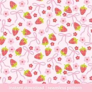 Modèle sans couture noeud aux fraises, modèle sans couture, modèle sans couture amour fraise, téléchargement numérique, motif de répétition