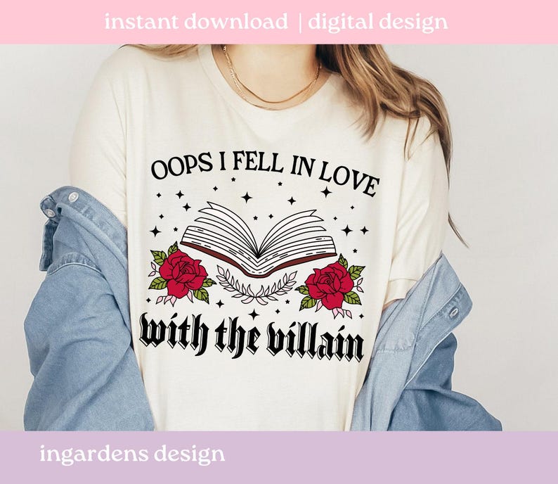 Oops I Fell In Love With The Villain PNG SVG, Bookish png svg, Digital Download Art for T-shirt, Sticker, Mug and More image 5