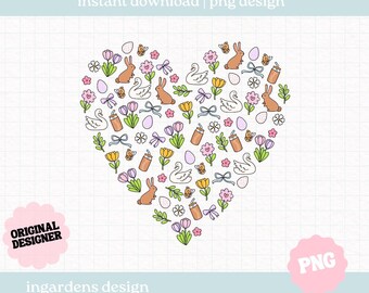 Easter Spring Heart PNG, Easter png digital download art for tshirt, stickers, mugs, tote bags and more