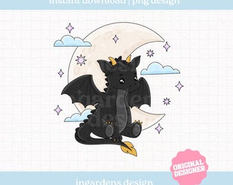 Cute Black Dragon PNG, Fantasy Design, Digital Download