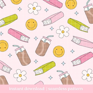 Bookish Essentials Seamless Pattern, Bookish Pattern, Digital Download, Seamless Pattern, Repeat Pattern