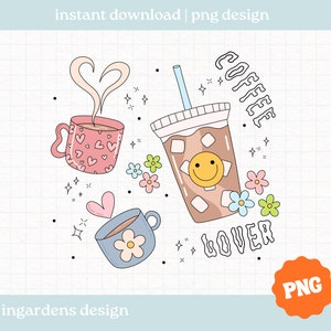 Coffee Lover PNG, Iced Coffee png, coffee png, Trendy Coffee png, Retro Iced Coffee png, Digital Design