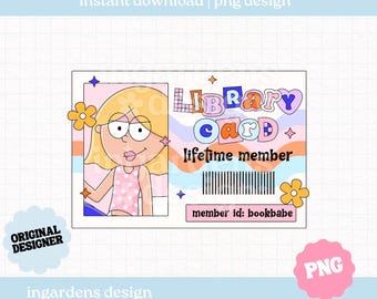 Millennial Girlie Library Card Bookclub PNG, 2000s Girlhood Design, Digital Download