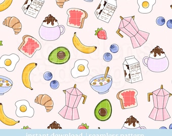 Breakfast Seamless Pattern, Digital Download, Seamless Pattern, Repeat Pattern