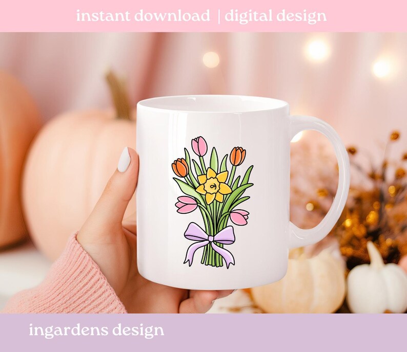 Spring Clipart PNG, Individual Spring Bunny Floral Bow Clipart Designs PNG, Digital download for t-shirt, mug, stickers and more image 4