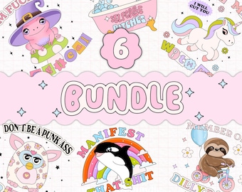 6 Funny Sassy Animal Mental Health Bundle PNG, Digital Clipart Designs for Stickers, T-shirts, Totebags and More