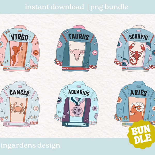 Zodiac Jean Jacket PNG Bundle, digital download design for t-shirt, stickers and more