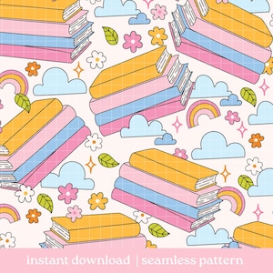 Bookish Bliss Seamless Pattern, Bookish Pattern, Digital Download, Seamless Pattern, Repeat Pattern