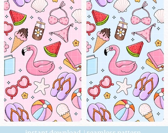Summer Vibes PNG Pattern, Summer Seamless Pattern, Seamless pattern, Digital Download, Repeat Pattern